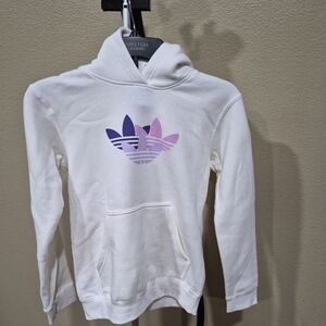 Adidas Kids White Hoodie with Purple Logo